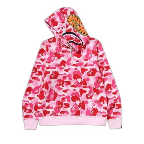 BAPE ABC Camo Shark Half Zip Pullover Hoodie 'Pink'
