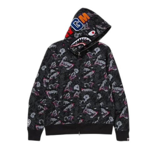 BAPE Japanese Tattoo Camo Shark Full Zip Hoodie 'Black'