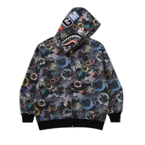 BAPE Floral Camo Shark Relaxed Fit Full Zip Hoodie 'Black'