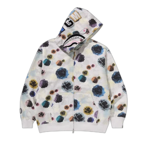 BAPE Floral Camo Shark Relaxed Fit Full Zip Hoodie 'Ivory'