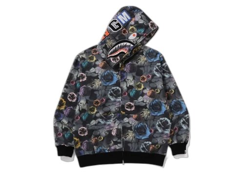 BAPE Floral Camo Shark Relaxed Fit Full Zip Hoodie Black