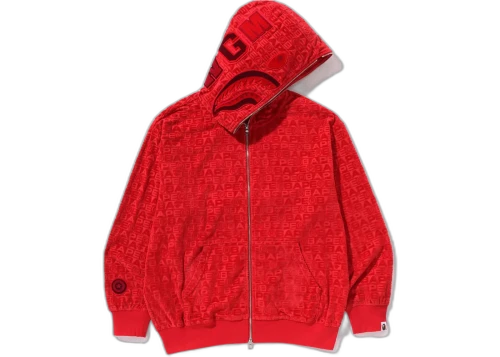 BAPE Lux Sport Pattern Shark Relaxed Fit Full Zip Hoodie Red
