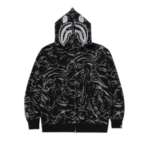 BAPE Marbling Camo Shark Relaxed Fit Full Zip Hoodie 'Black'