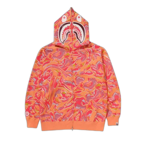 BAPE Marbling Camo Shark Relaxed Fit Full Zip Hoodie 'Orange'