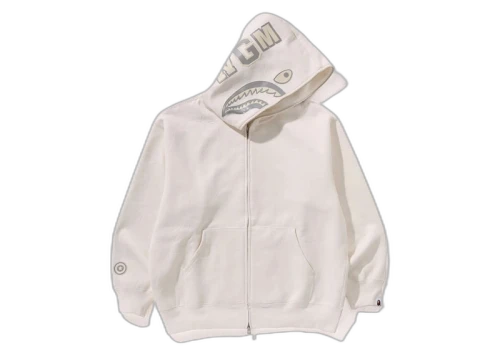 BAPE Line Camo Quilted Shark Relaxed Fit Full Zip Hoodie Ivory