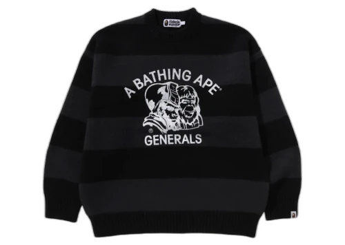 BAPE General Head Motif Stripe Relaxed Fit Sweater Black
