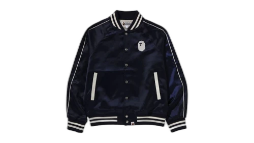 BAPE A Bathing Ape Nylon Varsity Jacket Navy