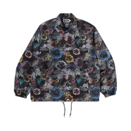 BAPE Floral Camo Bathing Ape Logo Nylon Coach Jacket 'Black'