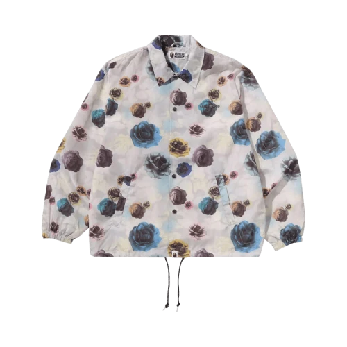 BAPE Floral Camo Bathing Ape Logo Nylon Coach Jacket 'Ivory'