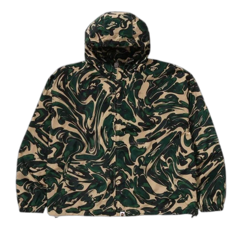 BAPE Marbling Camo Bathing Ape Logo Nylon Hooded Jacket 'Green'