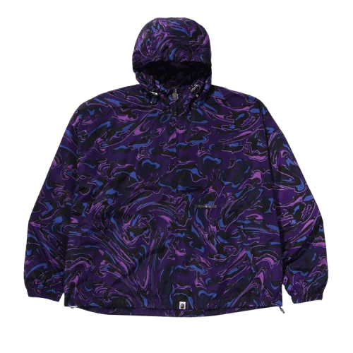 BAPE Marbling Camo Bathing Ape Logo Nylon Hooded Jacket 'Purple'