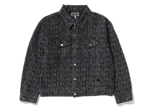 BAPE Lux Sport Pattern Jacquard 13oz Denim Trucker Jacket Black