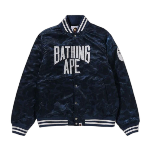 BAPE Solid Camo NYC Logo Nylon Varsity Jacket 'Navy'