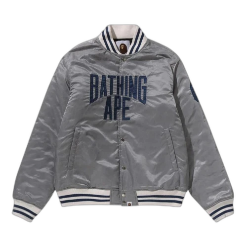 BAPE Solid Camo NYC Logo Nylon Varsity Jacket 'Silver'
