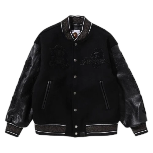 BAPE Camo Logo Wool Varsity Jacket 'Black'