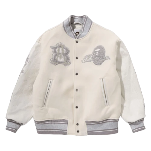 BAPE Camo Logo Wool Varsity Jacket 'White'
