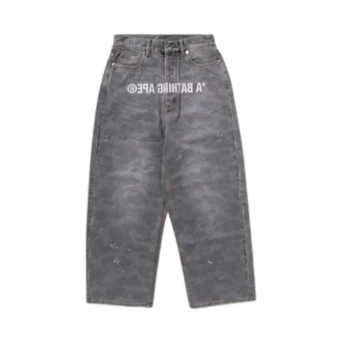 BAPE 1st Camo Destroyed Loose Fit Denim Pants 'Grey'