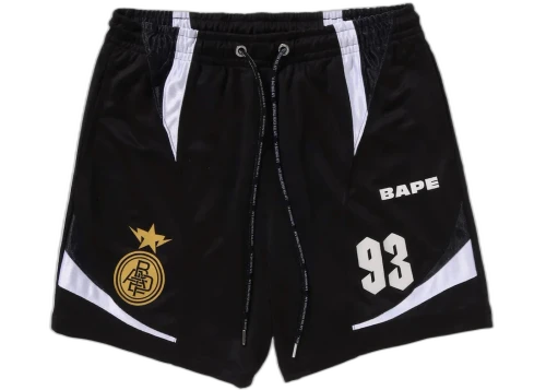 BAPE Multi Logo Relaxed Fit Soccer Shorts Black