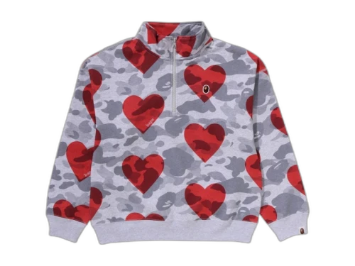 BAPE A Bathing Ape Women I Love Bape Half Zip Sweatshirt Gray