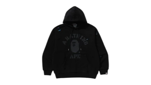 BAPE Destroyed College Relaxed Fit Layered Pullover Hoodie Red
