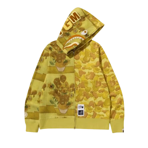 BAPE x Van Gogh Museum Shark Full Zip Hoodie 'Yellow'