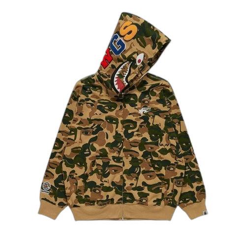 BAPE x KidSuper Camo Shark Full Zip Hoodie 'Green'