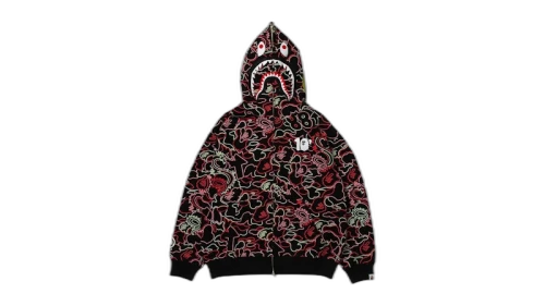 BAPE x 88Rising Glow In The Dark Camo Shark Full Zip Hoodie Red