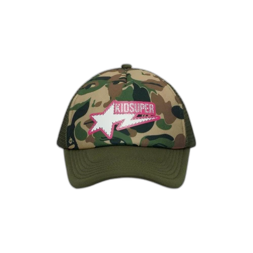 BAPE x KidSuper Bape Sta Logo Rhinestone Trucker Cap 'Green'