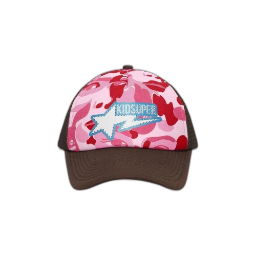 BAPE x KidSuper Bape Sta Logo Rhinestone Trucker Cap 'Pink'
