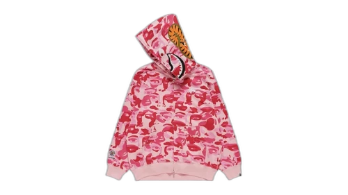 BAPE x KidSuper Camo Shark Full Zip Hoodie Pink