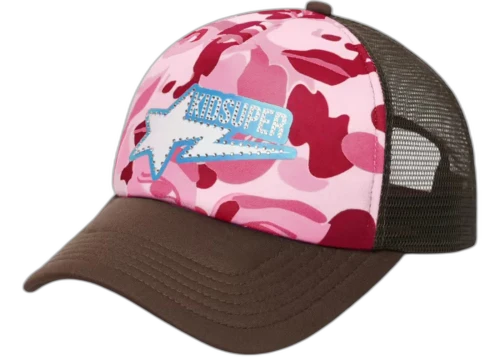 BAPE x KidSuper Sta Logo Rhinestone Trucker Cap Pink
