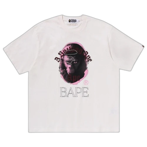 BAPE Garment Dye Rhinestone Ape Head Relaxed Fit Tee 'Ivory'