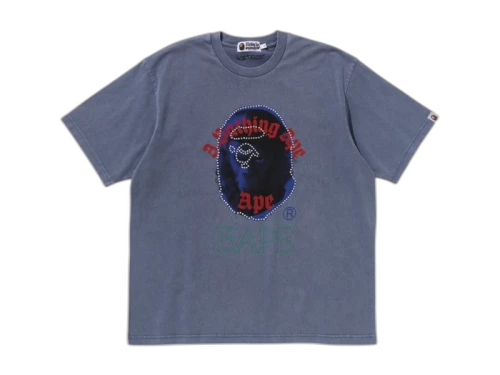 BAPE Garment Dye Rhinestone Ape Head Relaxed Fit Tee Charcoal