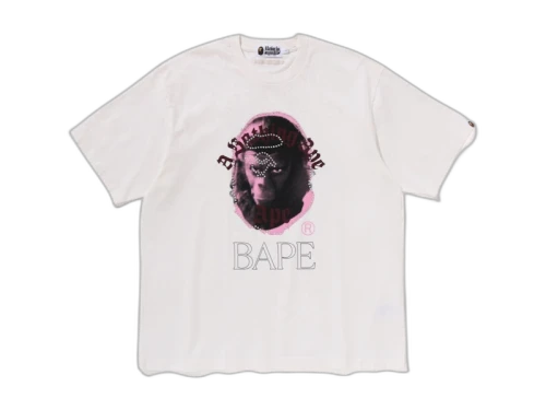BAPE Garment Dye Rhinestone Ape Head Relaxed Fit Tee Ivory
