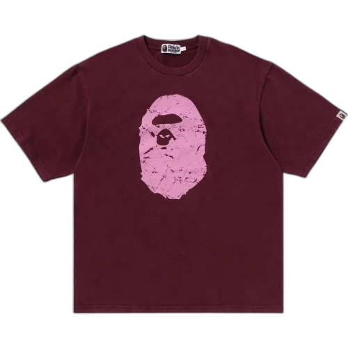 BAPE Heavy Washed Ape Head Relaxed Fit Tee 'Burgundy'
