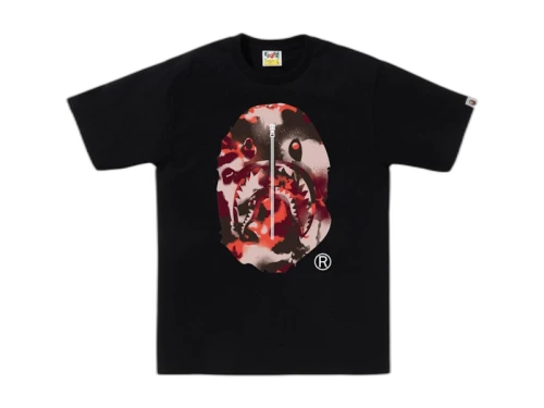 BAPE Map Camo Ape Head Shark Tee Black/Red