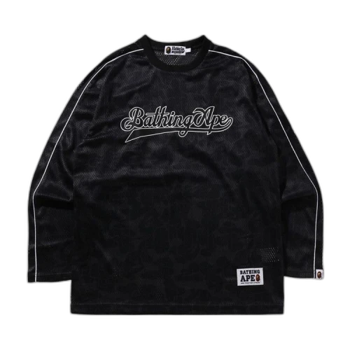 BAPE Camo Stripe Baseball Logo Relaxed Fit Long-Sleeve Tee 'Black'