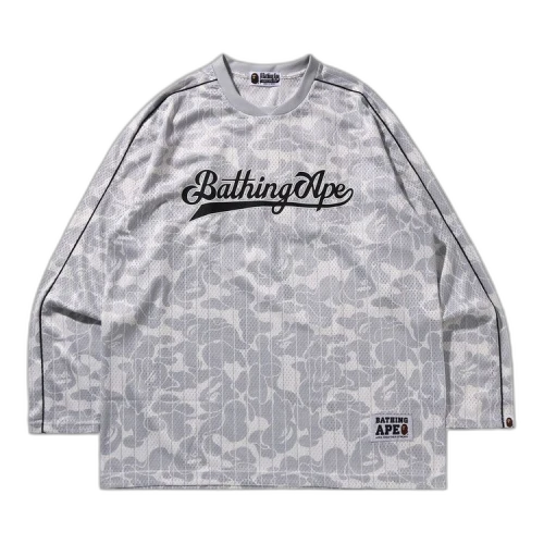 BAPE Camo Stripe Baseball Logo Relaxed Fit Long-Sleeve Tee 'Grey'