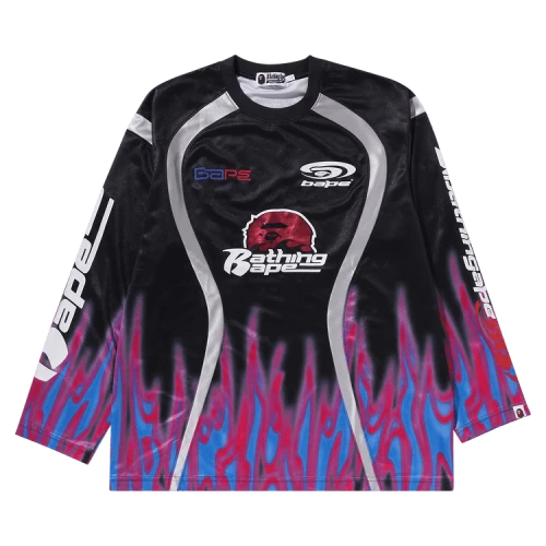 BAPE Flame Pattern Multilogo Relaxed Fit Football Jersey 'Black'