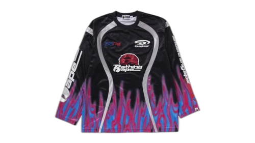 BAPE Flame Pattern Multilogo Relaxed Fit Football Jersey Black