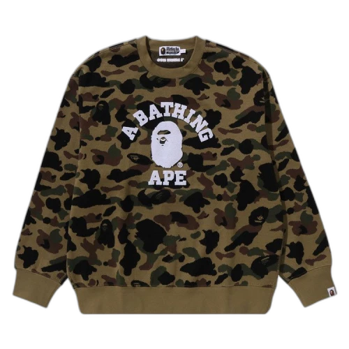 BAPE 1st Camo Jacquard College Relax Fit Crewneck Sweatshirt 'Green'