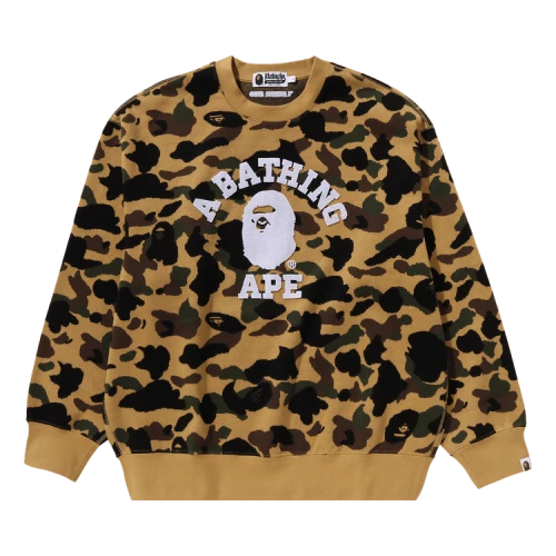 BAPE 1st Camo Jacquard College Relax Fit Crewneck Sweatshirt 'Yellow'