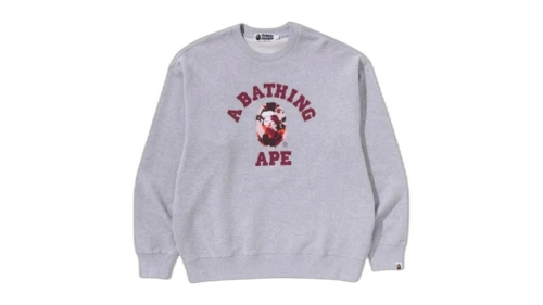 BAPE Map Camo College Relax Fit Crewneck Sweatshirt Gray