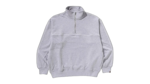 BAPE College Monogram Logo Half Zip Relax Fit Crewneck Sweatshirt Gray
