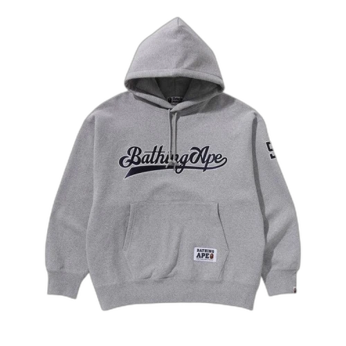 BAPE Baseball Logo Relaxed Fit Pullover Hoodie 'Grey'