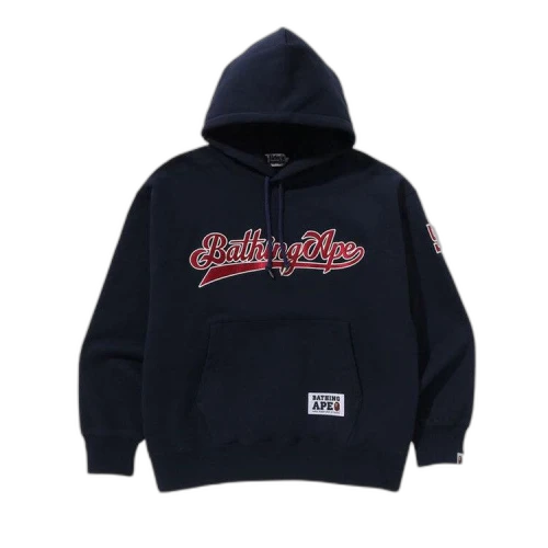 BAPE Baseball Logo Relaxed Fit Pullover Hoodie 'Navy'