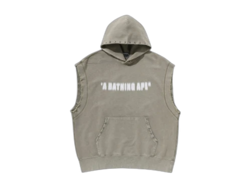 BAPE Studded Garment Dye Logo Sleeveless Pullover Hoodie Olivedrab