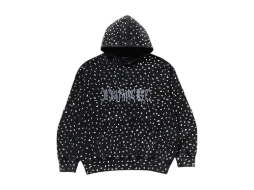 BAPE Studded Logo Relaxed Fit Pullover Hoodie Black