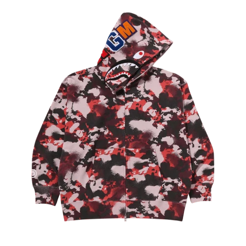 BAPE Map Camo Shark Relaxed Fit Full Zip Hoodie 'Red'