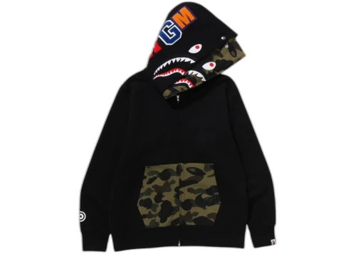 BAPE 1st Camo Shark Full Zip Double Hoodie Black